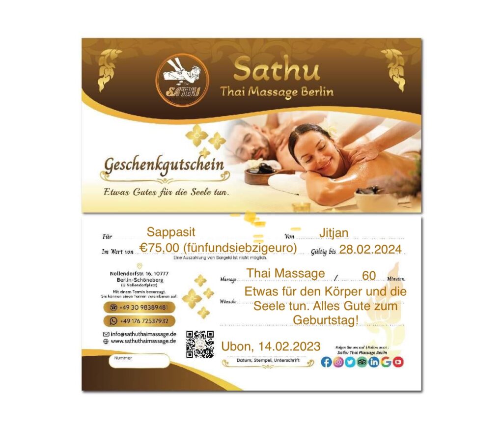 Geschenkgutschein - Sathu Thai Massage Berlin